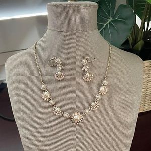 NWOT Marchesa Pink Pearl Frontal Necklace and Double Drop Earrings